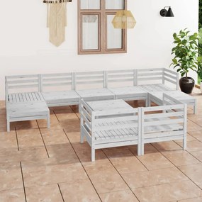 10 pcs conjunto lounge de jardim pinho maciço branco