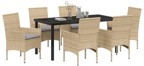Conjunto de Jantar Jardim 7 Peças com Almofadas Bege de Rattan Sintéti