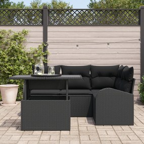 Conjunto de Sofás de Jardim 5 Peças com Almofadas - Rattan Preto