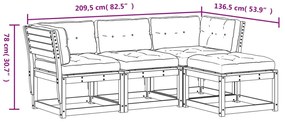4 pcs conj. lounge jardim com almofadões madeira douglas maciça