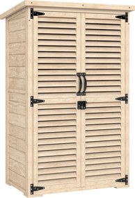 Armário de Jardim de Madeira 75x50x118 cm Armário para Ferramentas com 2 Portas de Persiana 2 Estantes Madeira
