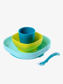 Conjunto de louça Montessori, 4 peças em silicone, BEABA azul medio bicolor/multicolor