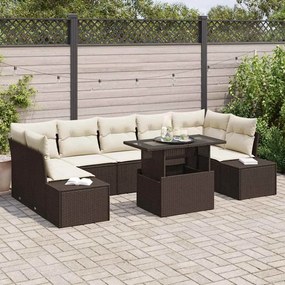 vidaXL Conjunto de Sofá de Jardim de 8 Peças com Almofadas Castanho em Rattan Poliéster