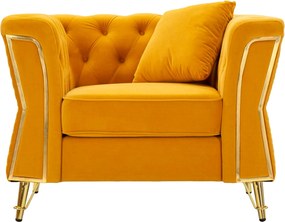 Poltrona Emy Mustard com Almofada - Madeira e Veludo Mostarda com Pern