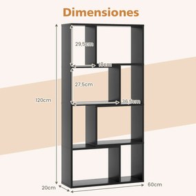 Estante geométrica de 4 níveis 60 x 20 x 120 cm, organizador de 8 cubos, estante aberta para exposição para sala de estar ou escritório Preta