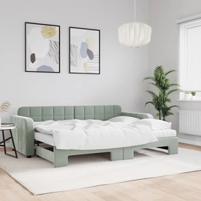 vidaXL Sofá-cama c/ gavetão e colchões 80x200 cm veludo cinzento-claro