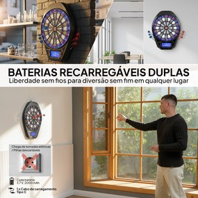 Alvo Eletrónico com 6 Dardos e 24 Pontas Macias Ecrã LED 34 Jogos e 2235 Programas 60,5x45,5x3,6 cm Multicolor