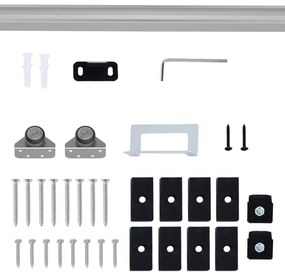 HOMCOM Ferragem para Porta Corredeira 186cm Kit de Acessórios para Porta Corredeira de Madeira com Trilho de Metal e 2 Roldanas Prata | Aosom Portugal