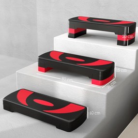 Step para Exercício Aeróbico Plataforma Step com Altura Ajustável em 3 Níveis 80x31x10-20 cm Vermelho e Preto