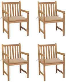 vidaXL Cadeiras de jardim c/ almofadões bege 4 pcs teca maciça