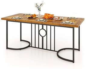 Mesa de jantar retangular grande 180 cm para 6-8 pessoas estilo rústico com tampo de madeira e estrutura metálica castanha e preta