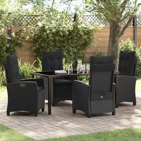 vidaXL Conjunto de Mesa de Jardim com 5 Peças e Almofadas – Vime Sintético Preto