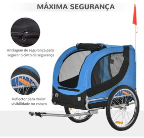 Reboque de Bicicleta para Cães Reboque de Bicicleta para Animais de Estimação com Bandeira Reflectores 130x73x90cm Azul