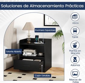 Mesa de cabeceira LED multicolorida 44,5 x 40 x 50 cm Mesa apoio com prateleira e gaveta Comando à distância para sala de estar e quarto Preto
