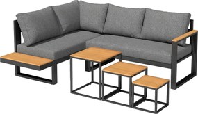 Outsunny Conjunto lounge exterior 5 peças, conjunto de móveis de jardim, 148 cm x 61 cm x 71,5 cm, Cinza + Natural | Aosom Portugal