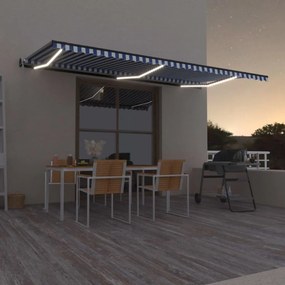 Toldo automático LED e sensor de vento 600x300 cm azul e branco