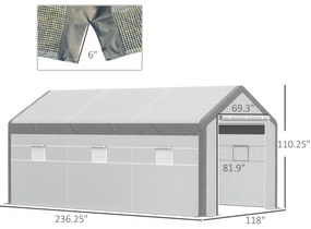Estufa Jardim com 2 portas e 6 janelas enrolaveis 600x300x280 cm Branc