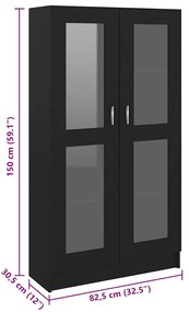 Armário vitrine 82,5x30,5x150 cm derivados de madeira preto