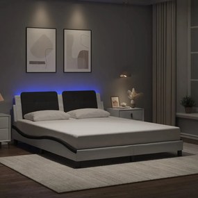 vidaXL Estrutura cama c/ luzes LED 160x200cm couro artif. branco/preto