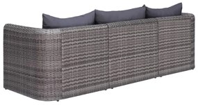 3 pcs conjunto sofás de jardim c/ almofadões vime PE cinzento