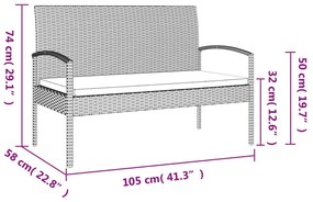 Banco de jardim com almofadão 105 cm vime PE cinzento