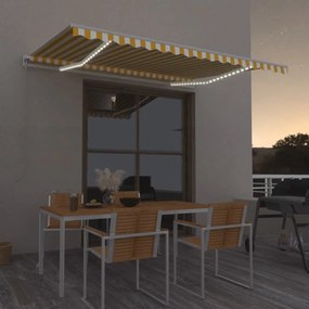 Toldo retrátil manual com LED 450x350 cm amarelo e branco