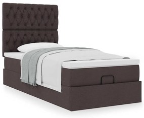 Cama otomana com colchão 100x200 cm tecido castanho escuro