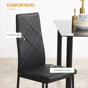 Conjunto de 4 Cadeiras de Sala de Jantar (MESA NÃO INCLUIDA) Estofadas em Couro Sintético com Encosto Alto e Pés de Aço 41x50x97cm Preto
