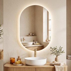 Espelho de Casa de Banho LED com Bluetooth 50x70 cm Espelho de Parede Antiembaciamento 3 Cores Reguláveis com Memória