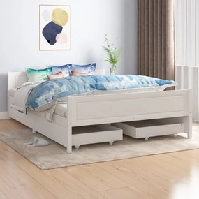 Estrutura de cama com 4 gavetas 140x200 cm pinho maciço branco