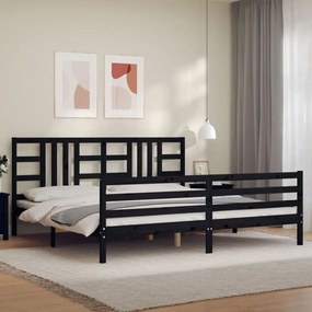 Estrutura de cama com cabeceira 200x200 cm madeira maciça preto