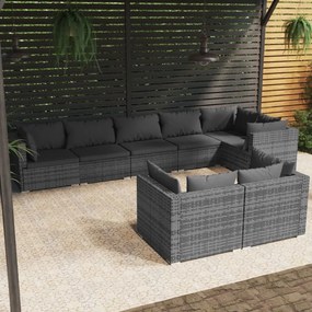vidaXL 8 pcs conjunto lounge de jardim c/ almofadões vime PE cinzento