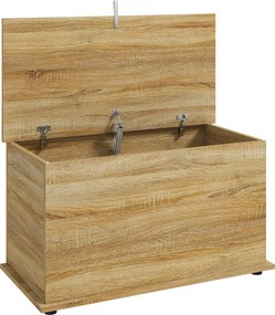 HOMCOM Baú de Arrumação 102 L com Dobradiça de Segurança, Estilo Moderno, para Corredor, Quarto e Sala de Estar, 80x40x45 cm, Carvalho | Aosom Portugal