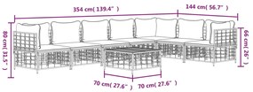 8 pcs conjunto lounge de jardim c/ almofadões vime PE antracite