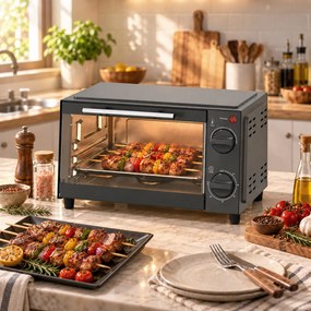 Mini Forno Elétrico 9 L de Bancada 750 W com Temperatura Ajustável e Temporizador 35x24,6x20 cm Cinza
