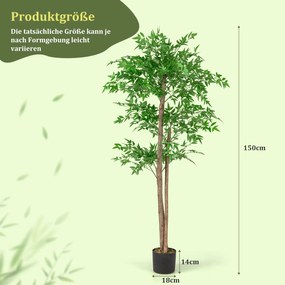 Planta artificial de 150 cm, bambu, árvore decorativa com vaso, planta decorativa de bambu verde