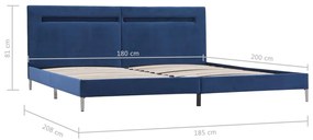 Estrutura de Cama Vars com Luzes LED - 180x200 cm - Tecido - Azul - De