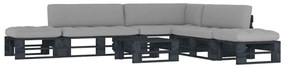 vidaXL 6 pcs conj. lounge paletes c/ almofadões pinho impregnado preto