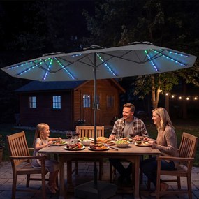 Guarda-sol duplo resistente, 400 x 210 cm (BASE NÃO INLCUIDA), com 108 luzes LED solares, manivela fácil de utilizar e 12 varas de metal, para jardim,