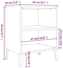 Mesa de cabeceira pernas em metal 40x30x50 cm branco brilhante