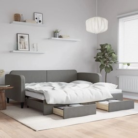 vidaXL Sofá-cama c/ gavetão e gavetas 90x200 cm tecido cinzento-escuro