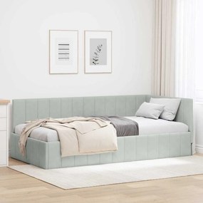 vidaXL Estrutura de Cama de Canto Cinzento-claro 90 cm x 190 cm Veludo