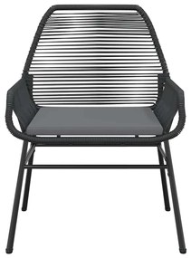 3 pcs conjunto jantar jardim almofadões vime PE vidro preto