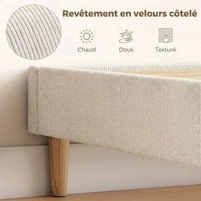 Estrutura de Cama de Casal Estofada (COLCHÃO NÃO INCLUIDO), 201 x 161 x 31 cm, Espaço de Arrumação por Baixo, Creme