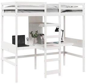 Cama alta sem colchão 75x190 cm pinho maciço branco