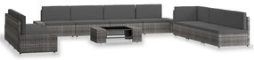10 pcs conjunto lounge de jardim vime PE cinzento