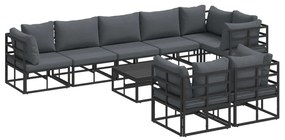 vidaXL Conjunto de Sofá de Jardim com almofada 9 pcs Preto Alumínio