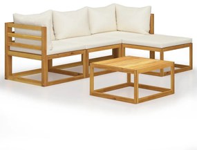 vidaXL 5 pcs conj. lounge jardim c/ almofadões madeira acácia maciça