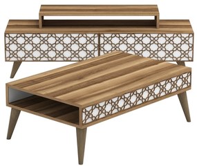 Conjunto de Mobiliário de Sala de Estar City – Nogueira/Branco – Tv Un