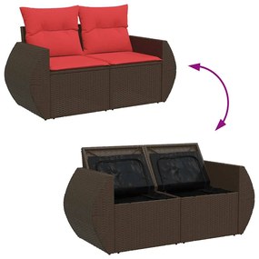 10 pcs conj. sofás jardim c/ almofadões vime PE/acácia castanho